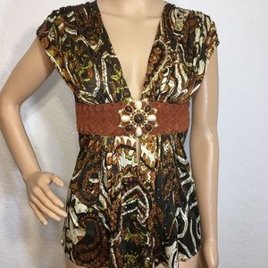 Skye Fall Colors Paisley Top w/ Statement Belt